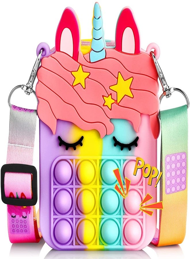 Flywind Crossbody Bag for Kids, Pop It Bag for Girls, Pop It Fidget Toy Shoulder Bag Fidget Purse for Kids Stress Relief Toys, Multi Pop It Bag Unicorn Shape Sling Bag - Image 1